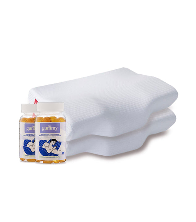 Kit 2 Travesseiros Anatômico + 2 Gummies - Auxílio para o Sono