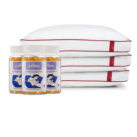 Kit de Sono Perfeito - 3 Travesseiros Ajustável e 3 Gummies - Auxílio para o Sono