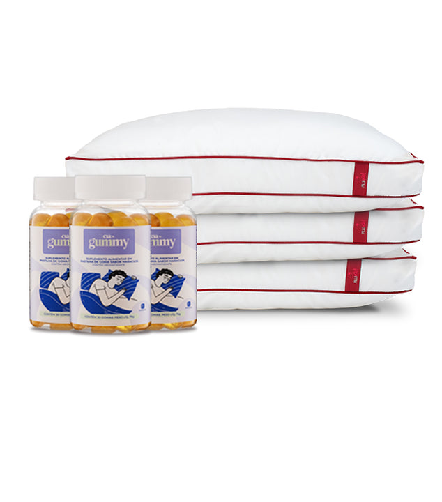 Kit de Sono Perfeito - 3 Travesseiros Ajustável e 3 Gummies - Auxílio para o Sono