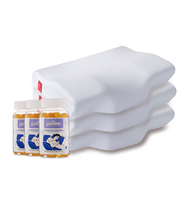 Kit 3 Travesseiros Anatômico + 3 Gummies - Auxílio para o Sono