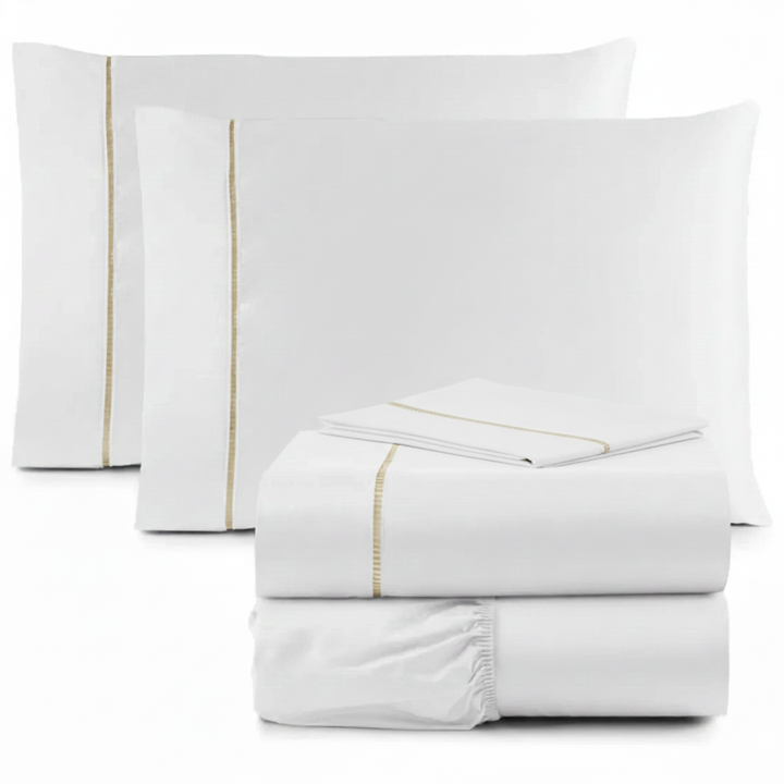 Jogo Lençol 300 Fios Casal Padrão 4 Peças Cores Cor Branco Desenho Do Tecido Liso